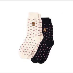 🌟 NWT Teddy Fresh Floral Jacquard Socks - 2 Pack, Black & White One Size